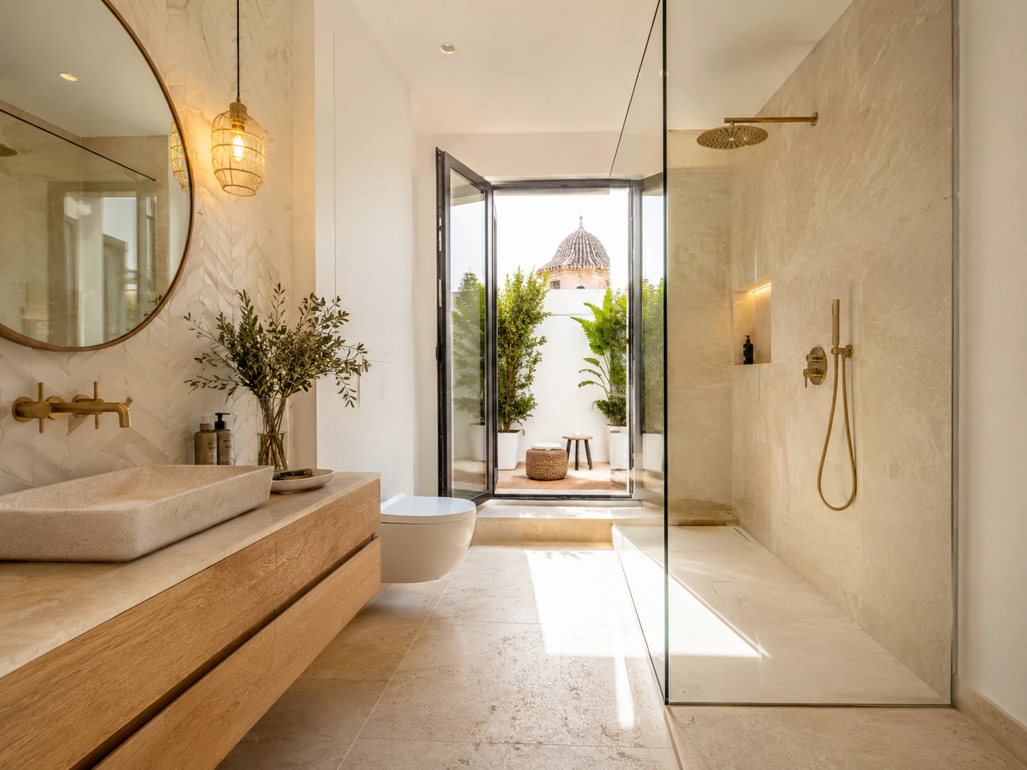Real bathroom interior with vanity, shower, tiling, and fittings that influence renovation cost.