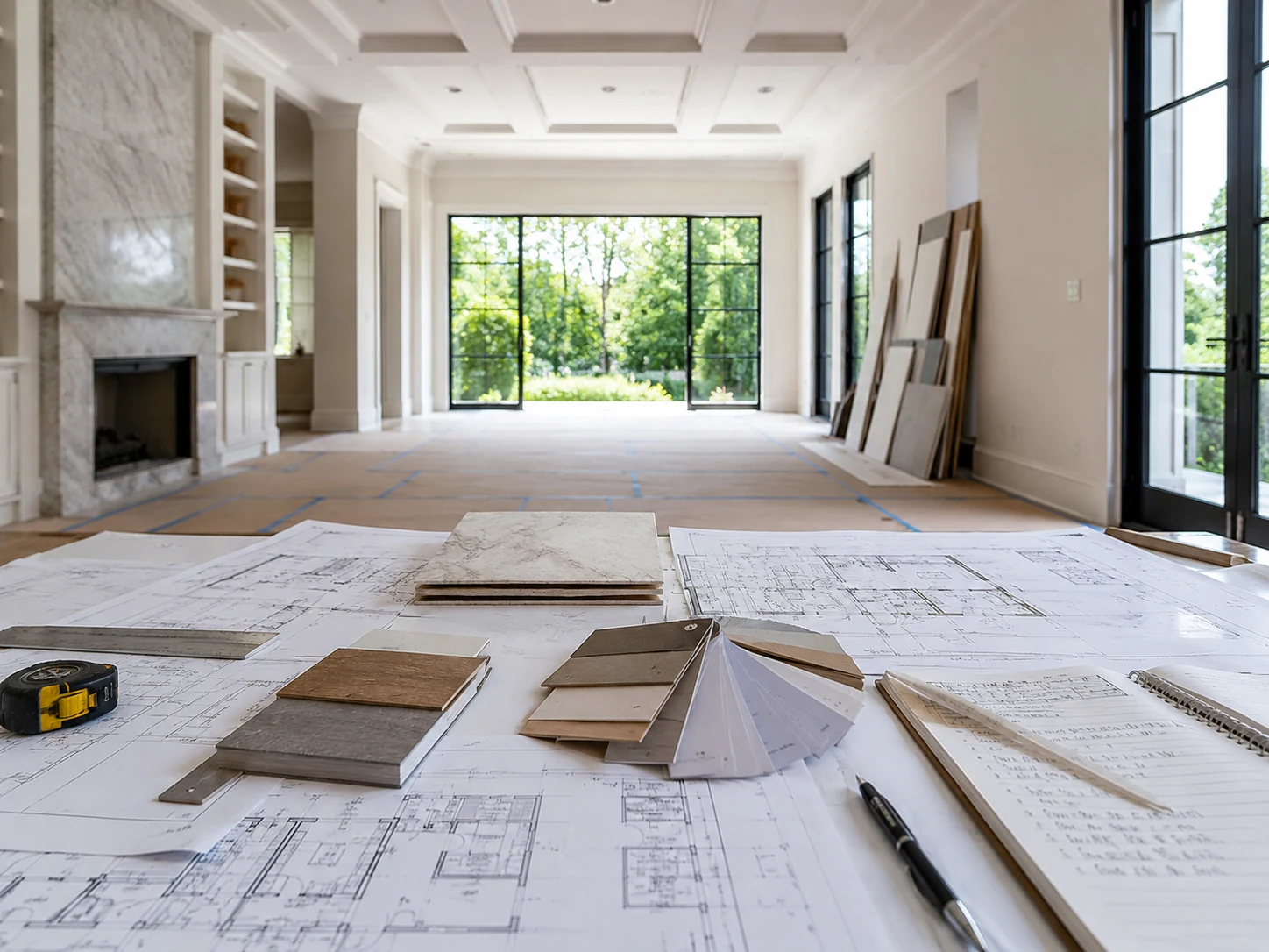 Residential renovation site in progress with raw walls and natural light